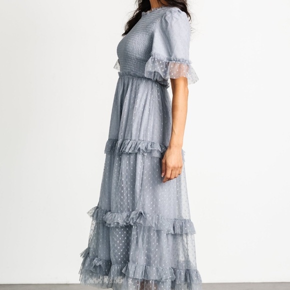 Baltic Born Lysandra Smocked Dot Dress | Dusty Slate Size MM - Picture 4 of 5